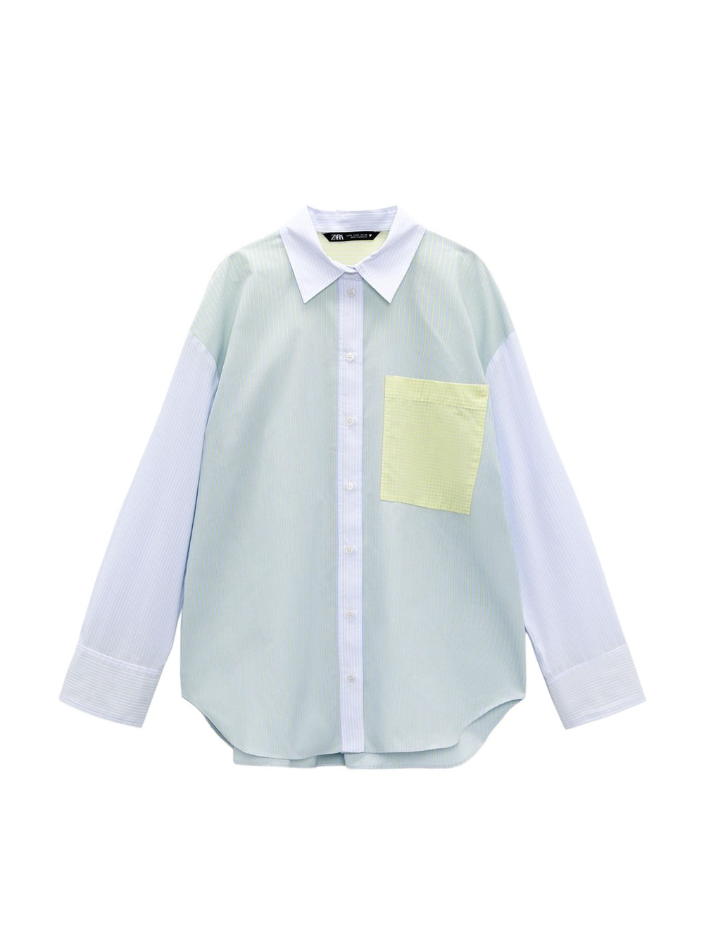ZARA womens oversized mixed pattern/color poplin button down